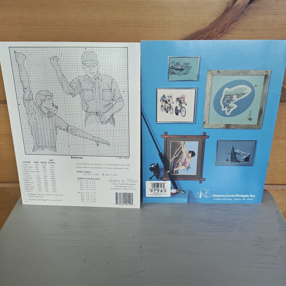 Set of 2 Vintage Sports Themed Cross-Stitch Patterns Skiing Hockey Baseball F3 - Picture 2 of 5